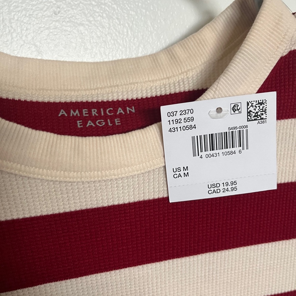 American Eagle Outfitters Red and Cream Striped Short Sleeve Tee